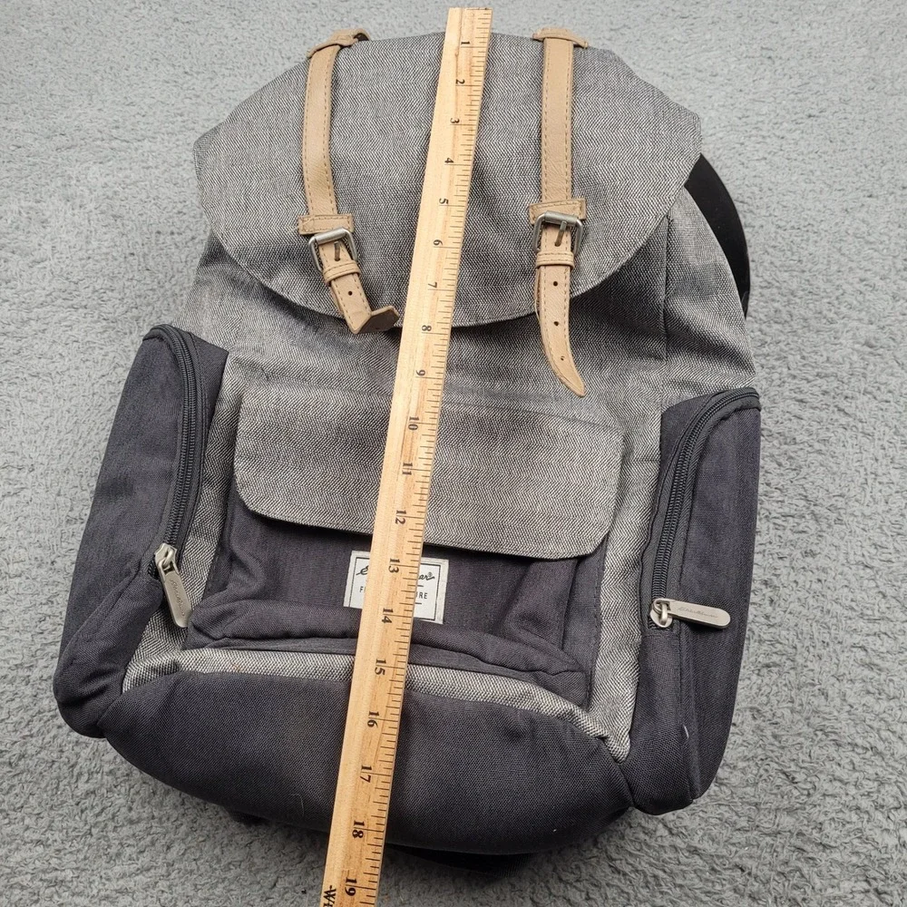 Eddie Bauer First Adventure Backpack Gray Black‎ Canvas Leather Accents Laptop